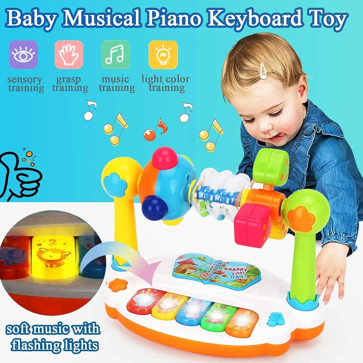 Baby Piano Toy for Kids, Music Piano Keyboard with Light and Sound